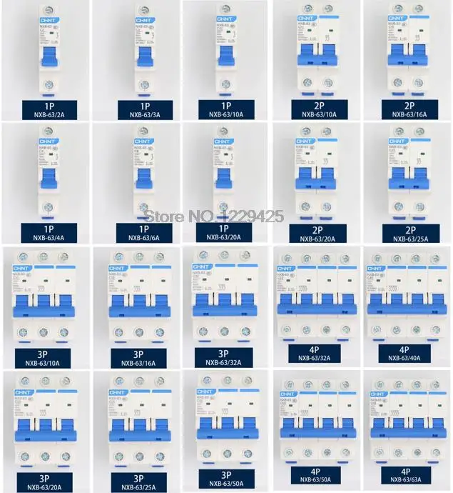 CHNT NXB-63 Малый автоматический выключатель DZ47 Воздушный 1P 2P 3P 4P 1A ~ 125A Тип C Бытовой