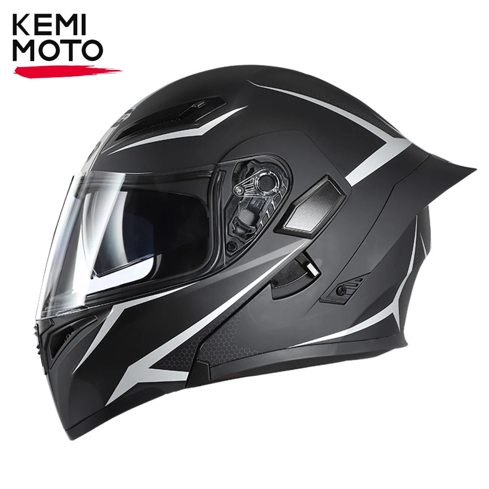 KEMIMOTO Motorcycle Full Face Helmets DOT Approved Flip Up Motorcycle Helmet Casco Moto Helmet Open Face Visor Dual Lens Unisex