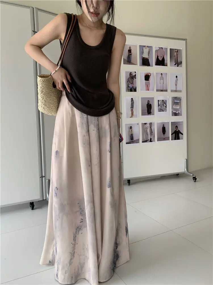 

Chinese Ink Print Baggy Straight Wide Leg Maxi Long Pant Skirt-stylish 2023 Chiffon y2k women fashion korean clothes summer boho