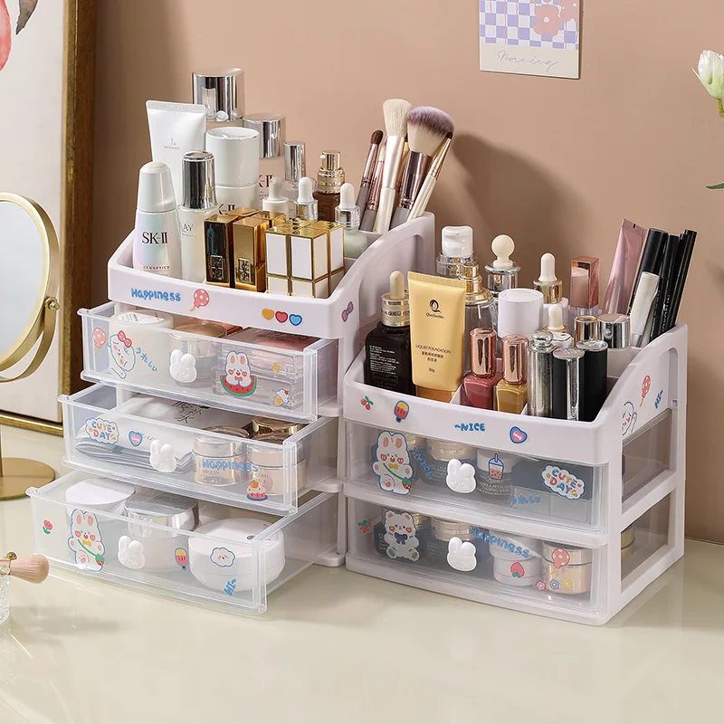 

Cosmetic Desktop Organizer Rabbit Multi-layer Drawer Type Dustproof Storage Box Minimalist Transparent Organizing Shelf drawers