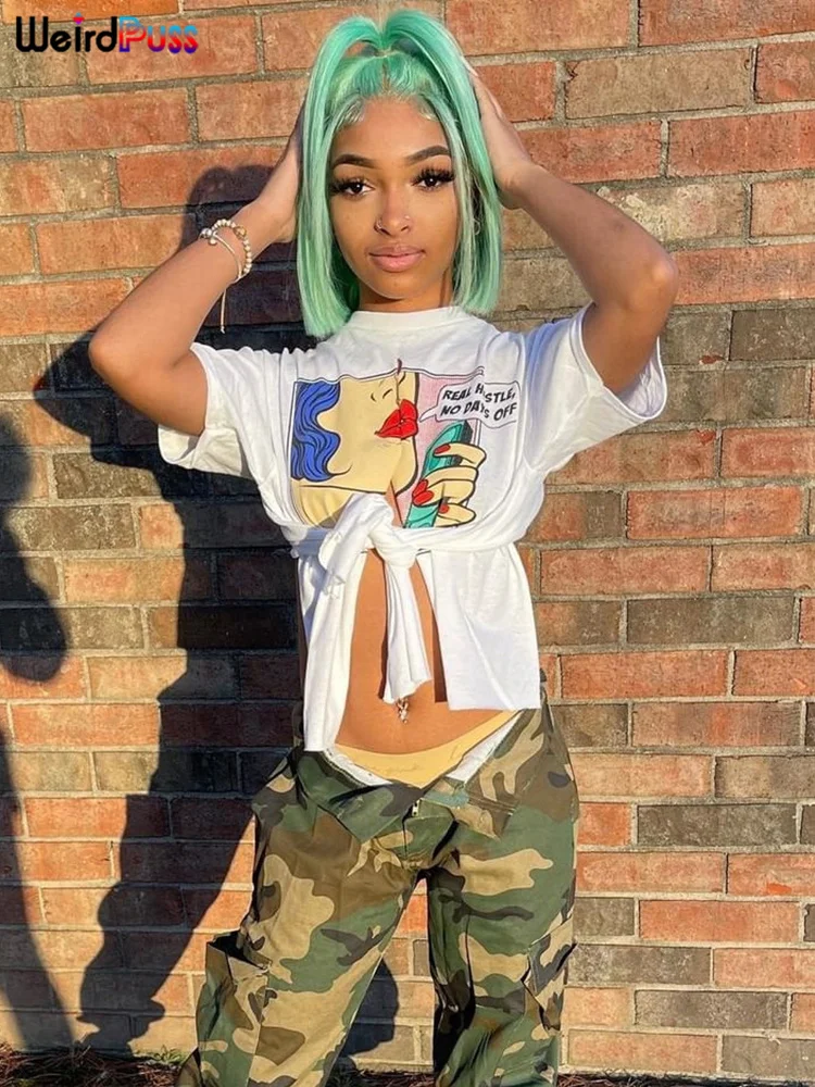 

Необычный женский укороченный топ с графическим принтом Puss Y2K, с коротким рукавом, асимметричный разрез, круглый вырез, шикарная Повседневн...