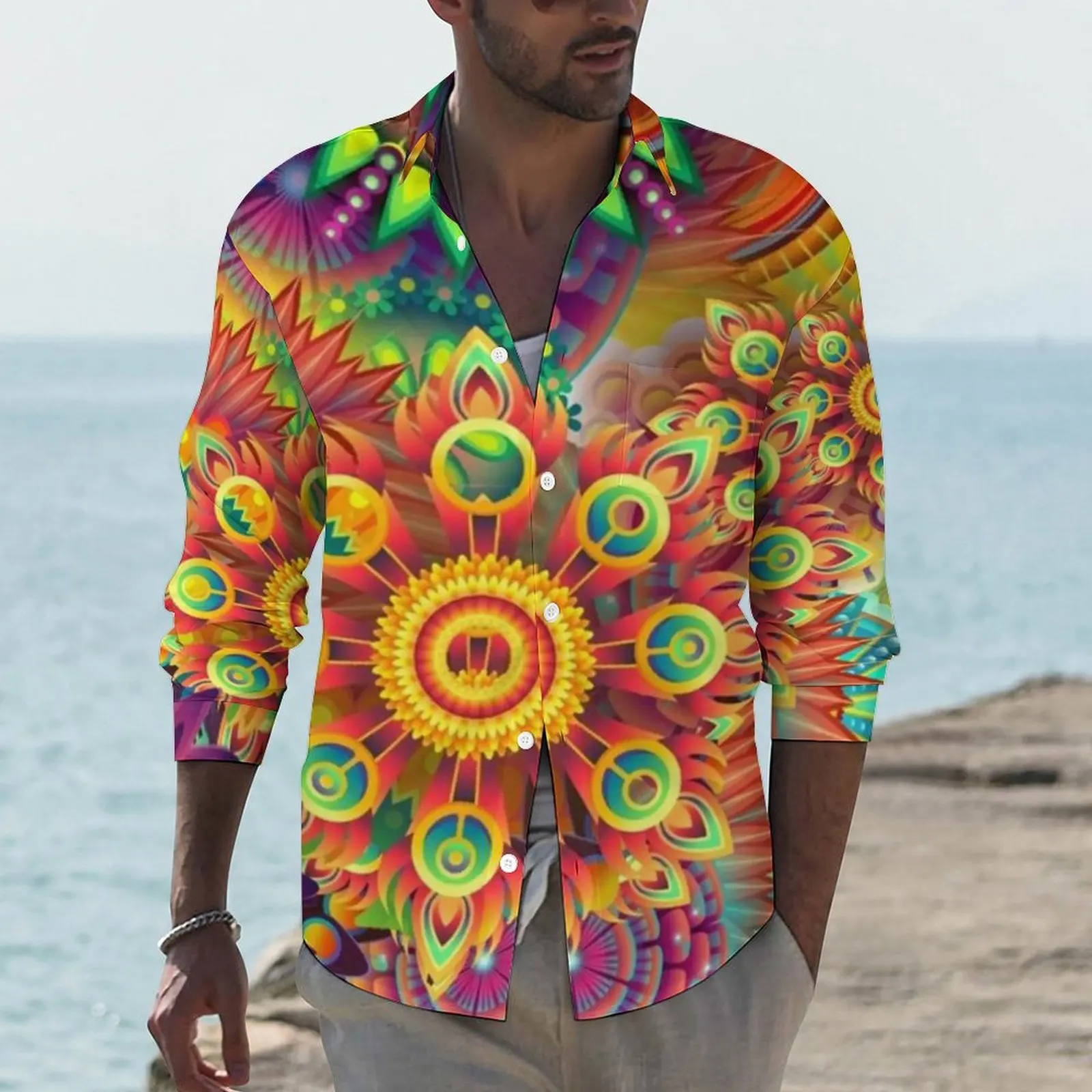 

Мужская Повседневная рубашка с длинным рукавом, в стиле ретро