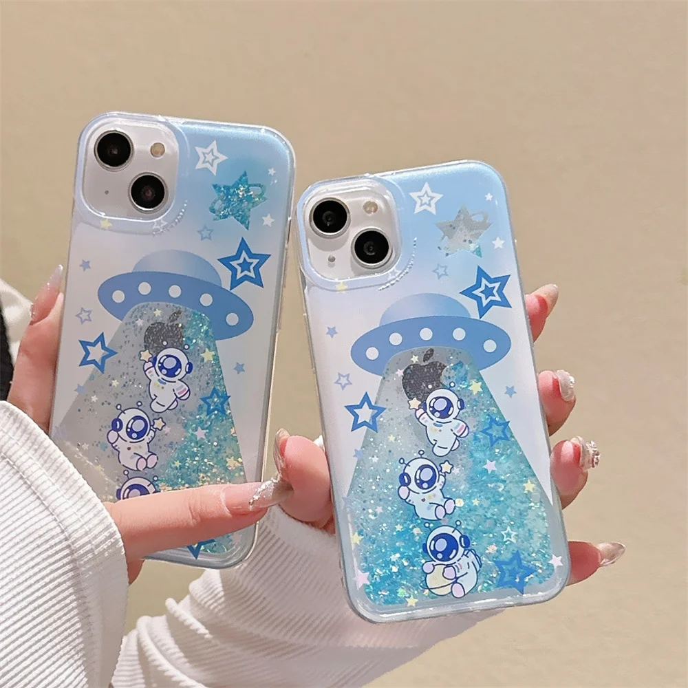 Светящийся в темноте Блестящий Мягкий чехол с рисунком астронавта для iPhone 15 14 12 11