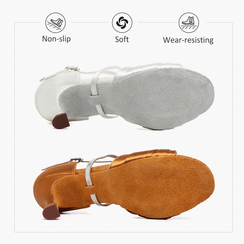 Dance Shoes For Women Latin Elegant Heels Ballroom Dancing Shoes Suede Sole Tango Samba Salsa Sandals Decorate with Rhinestones