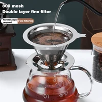 reusable double layer 304 stainless steel coffee filter holder pour over coffees dripper mesh coffee tea filter basket tools