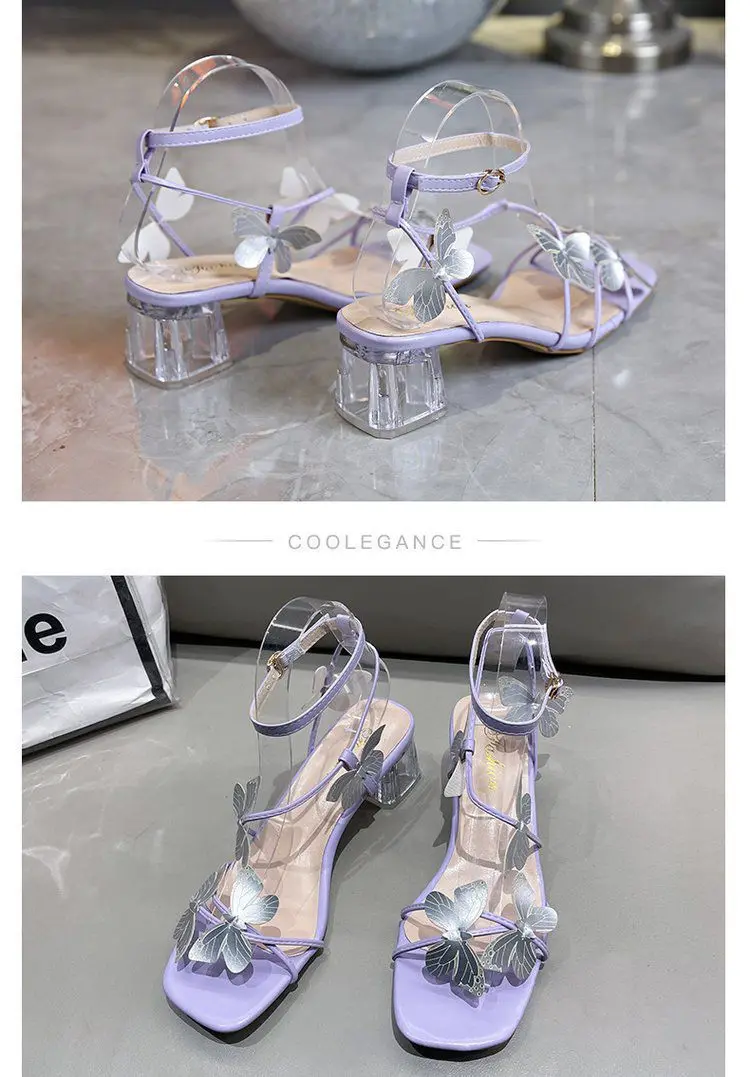 Summer Temperament Show Leg Long Line With Bow Thin Heel Square Head Roman Crystal High Heel Sandals