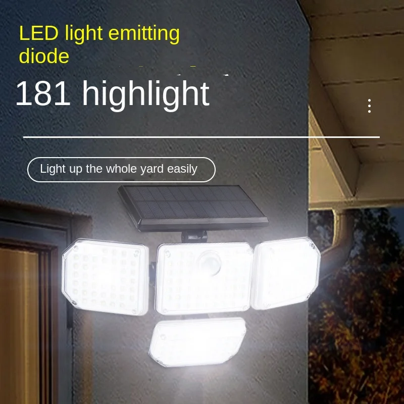 

Уличная лампа на солнечной батарее, настенный светильник с датчиком присутствия человека, домашнее освещение для двора, уличная лампа, 181led