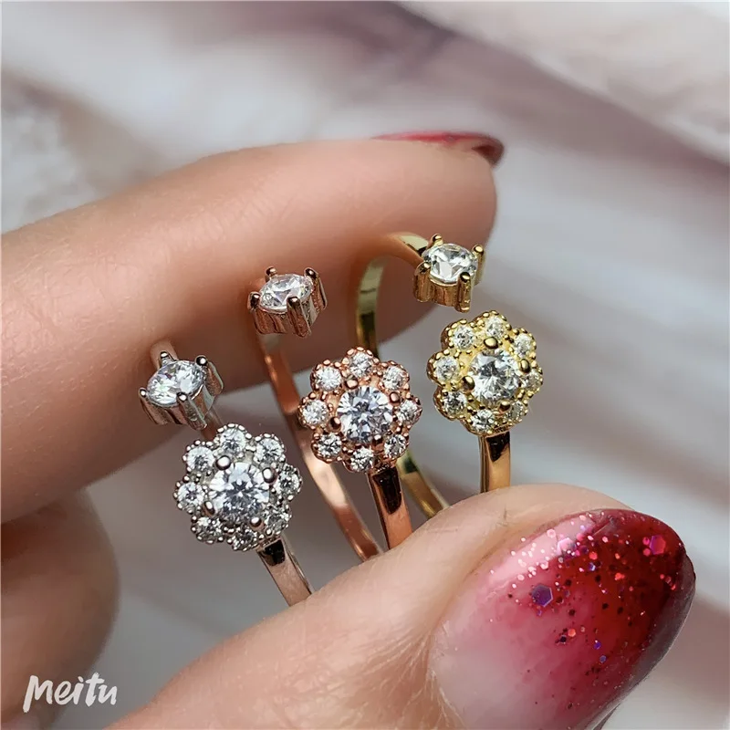 

MeiBaPJ 3 цвета 3 мм VVS1 простой бриллиантовый цветок для женщин кольцо из стерлингового серебра 925 пробы изящные свадебные ювелирные изделия