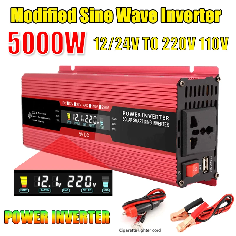 

5000/4000/3000 Вт модифицированный инвертор синусоидальной волны 12 В 24 В переменного тока 220 В 110 В трансформатор напряжения универсальный адаптер...