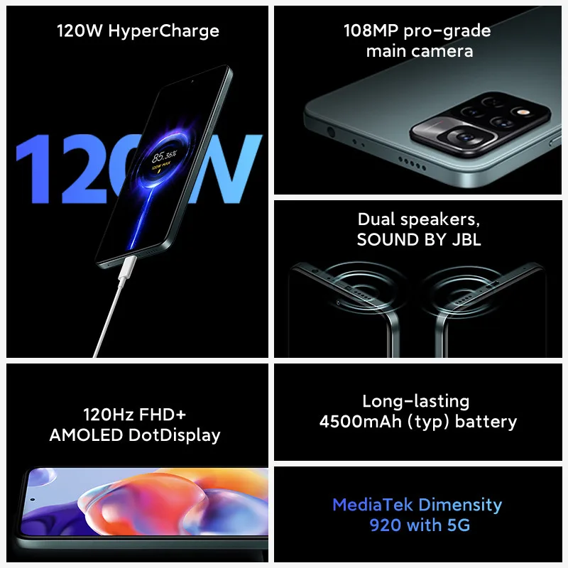 Глобальная версия Xiaomi Redmi Note 11 Pro + 5G смартфон 8 ГБ 256 dimensity 920 активно-матричные осид