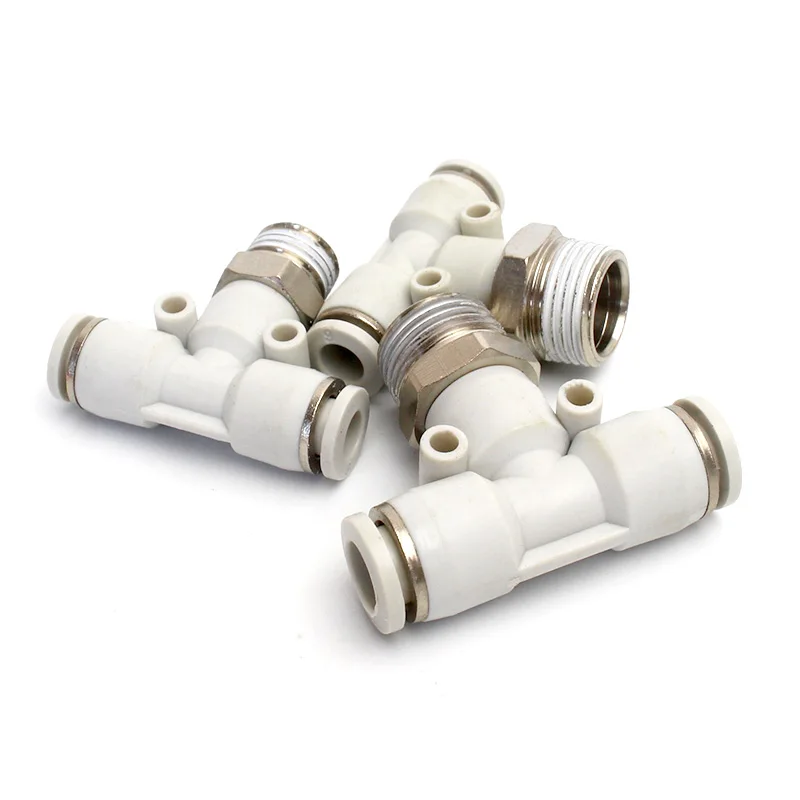 

OD 4 6 8 10 12mm PB Pneumatic Hose Fitting White Air Tube 3Way Joint M5 1/8 1/4 3/8 1/2 BSP Male Thread Quick Connector Coupling