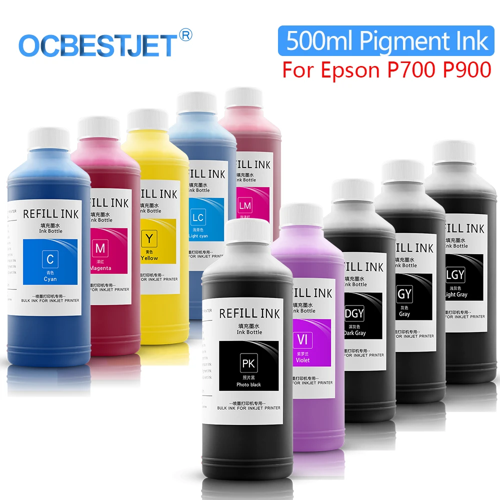 Водостойкие пигментные чернила объемом 500 мл для принтеров Epson SureColor P700 P703 P704 P706 708 P900 P903 P904 P906 P908, набор для заправки.