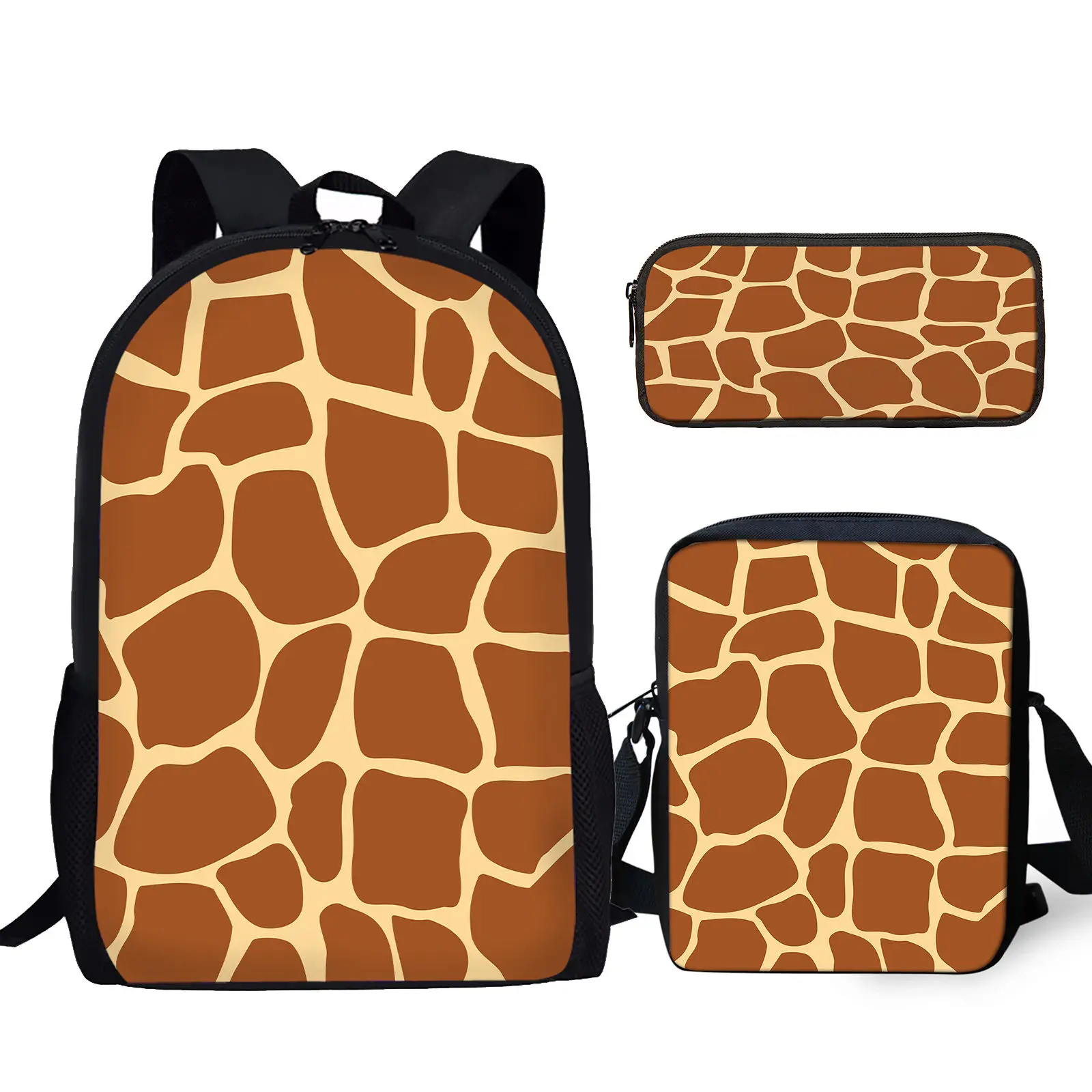 

YIKELUO Brown Giraffe Texture Printing Student Textbook Backpack Casual Fashion Outdoor Travel Bag Messenger Bag Pencil Case