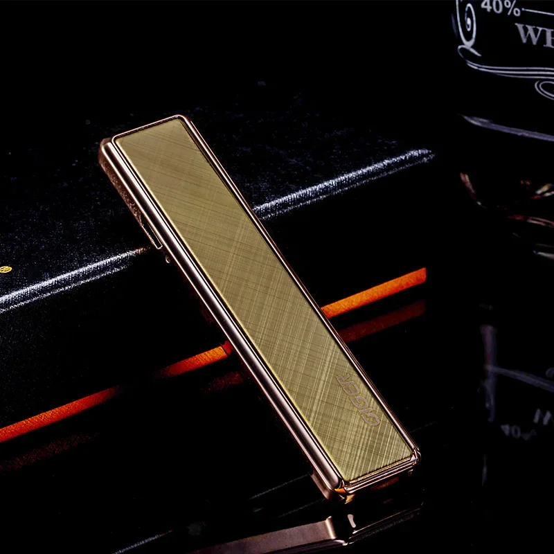 Фото Творческая личность, тонкая и легкая USB-перезаряжаемая зажигалка, беспламенная бесшумная ветрозащитная зажигалка, женская зажигалка №1