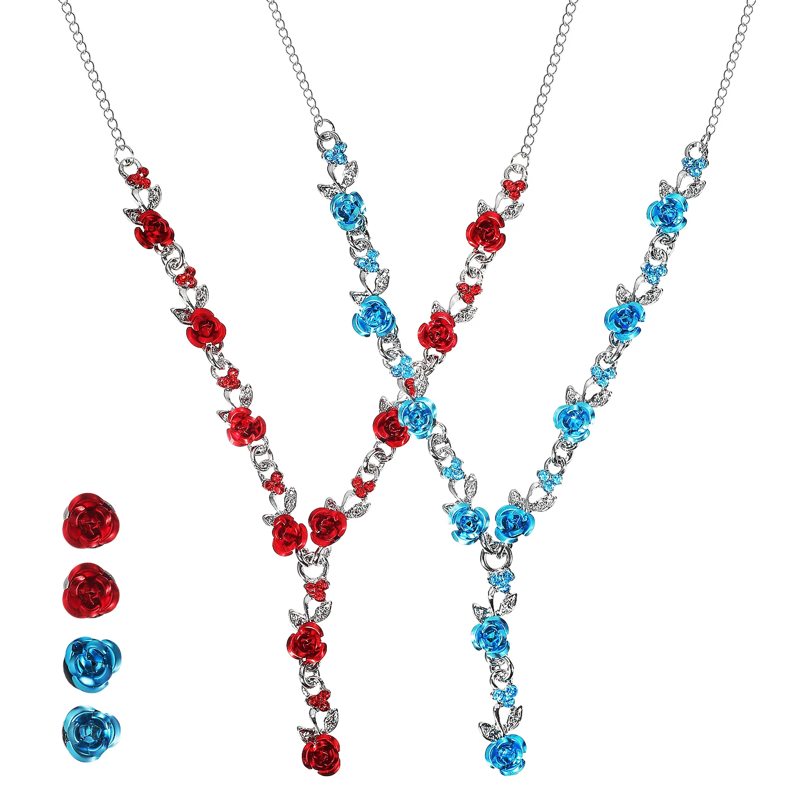 

2 Set Floral Necklace Pendant Earring Lady Alloy Flower Jewelry Bride Women Charm