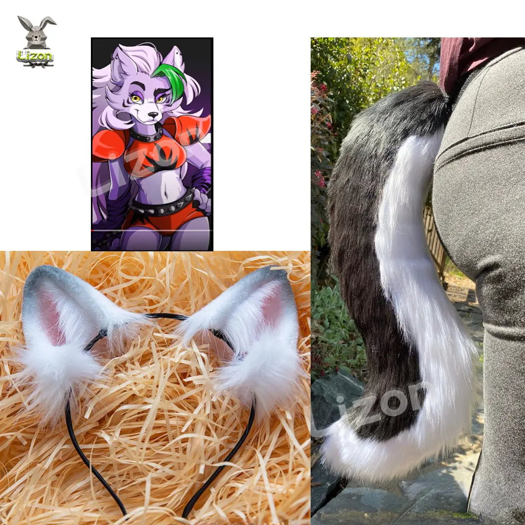 

Women Animal Gray Wolf Ears Tail Headdress Plush Hairband Roxanne Wolf Cosplay Ears Tail Handmade