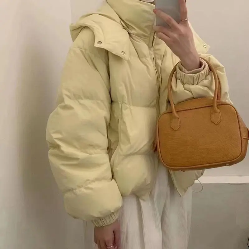 New Women 2023 Winter Korean Style Solid Loose Zipper White Duck Down Coats Fashion Casual Female Long Sleeve Jacket Outwear C54