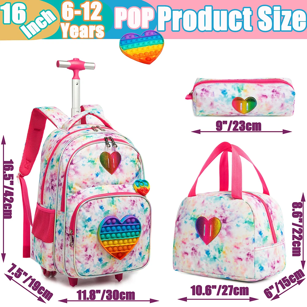 BIKAB 3pcs  Kids Luggage  Wheeled Bag School Bags for Girls with Wheels  with Lunch Box Pencil Case  Kid Luggage with Roller