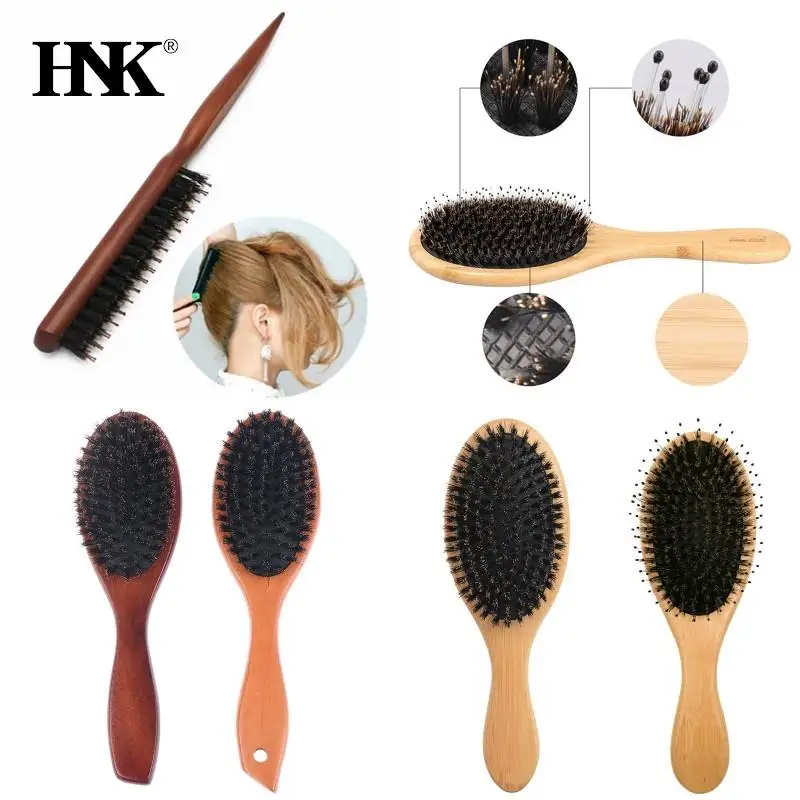 

Natural Boar Bristle Hairbrush Massage Comb Anti-static Hair Scalp Paddle Brush Beech Wooden Handle Hair Brush Comb Styling Tool