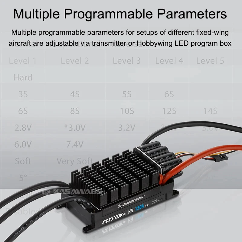 Фото Бесколлекторный регулятор скорости Hobbywing FlyFun V5 40A 60A 80A 110A 120A 130A с плавным пуском, реверсом, тормозом, высокой мощностью и технологией BEC DEO №5