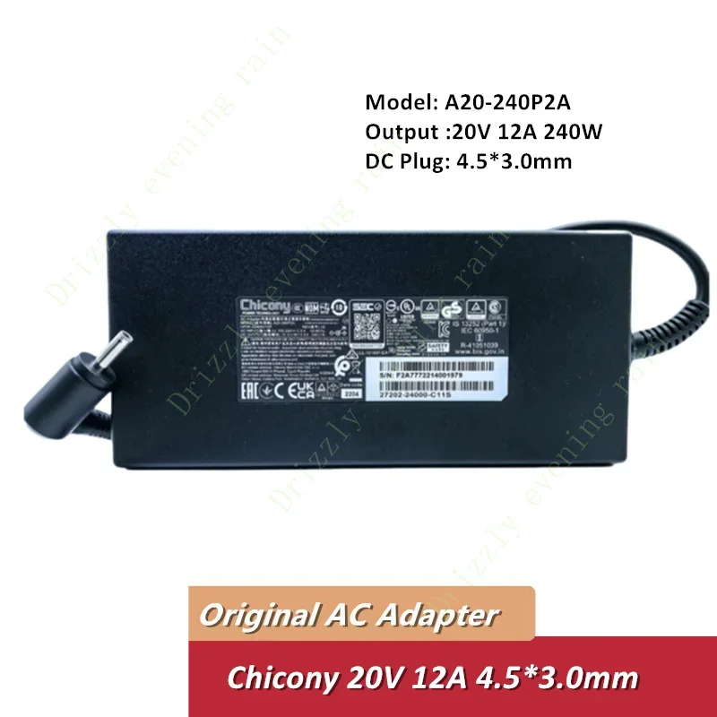 Оригинальное зарядное устройство переменного тока Chicony 20 В 12 А 240 Вт A20-240P2A 4 5 мм
