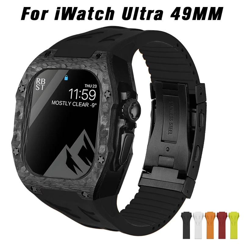 

Luxury Carbon fiber Case Modification Kit for Apple Watch Ultra Titanium Alloy Fluororubber Strap for iWatch Series 49MM Band