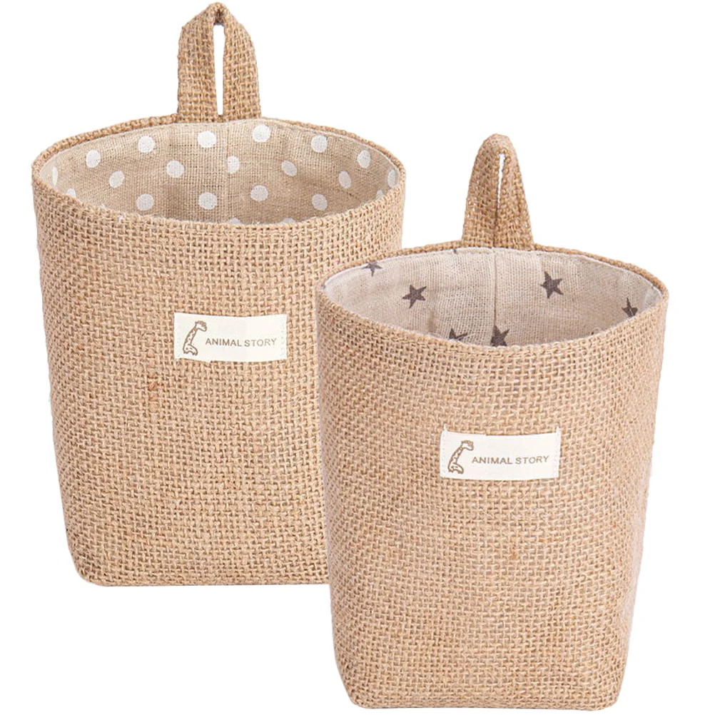 

Basket Storage Hanging Wall Bag Linen Cotton Door Flower Organizer Garlic Small Fruit Handle Bincloset Burlap Bread Vegetable