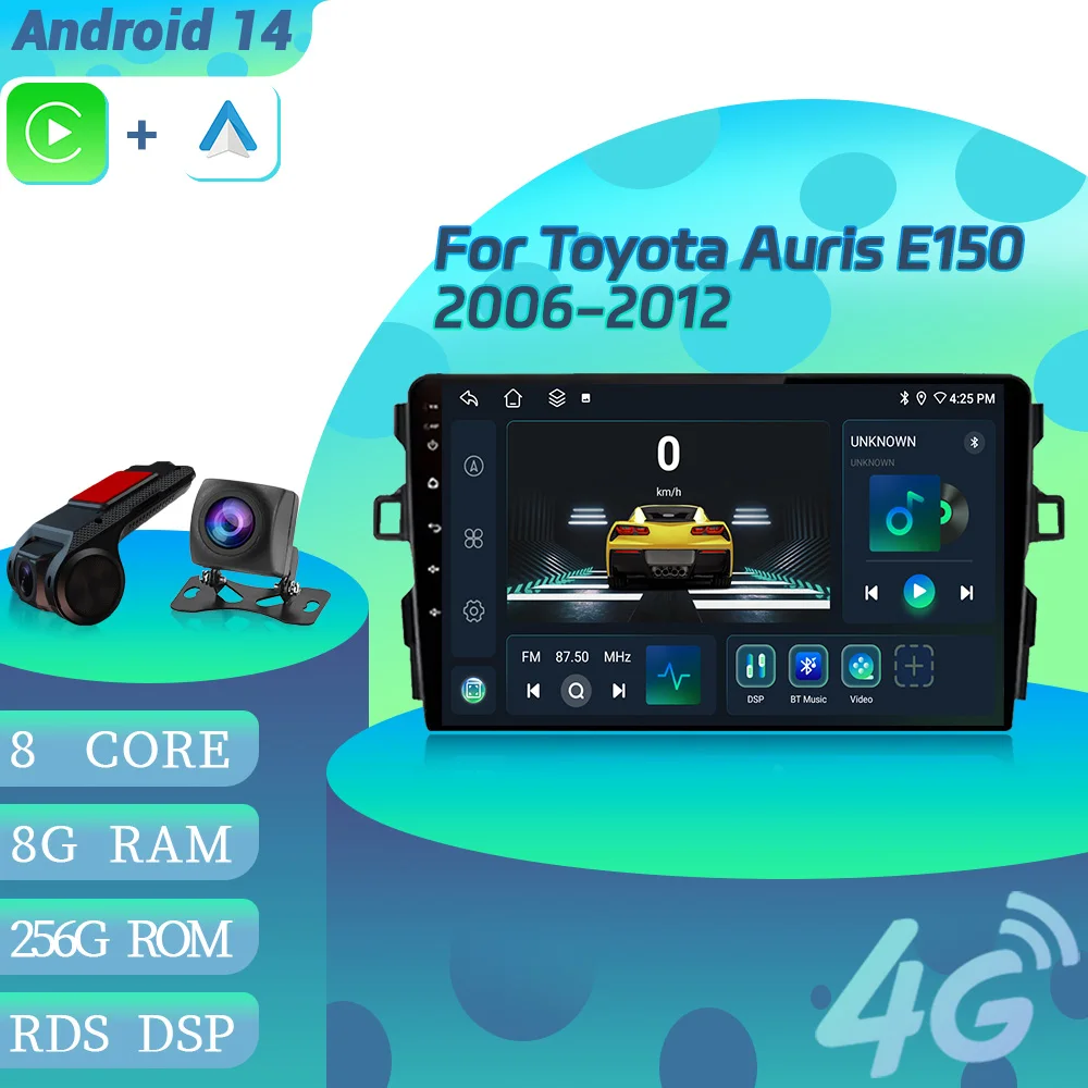 Автомобильный радиоприемник мультимедийное видео для Toyota Auris E150 2006-2012 Android 14 4G