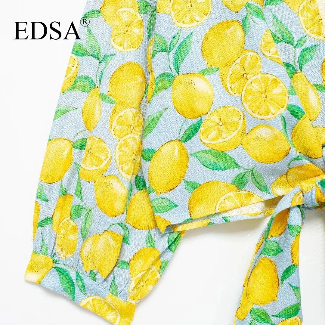 Женская блузка Edsa в пляжном стиле короткий льняной топ с v-образным вырезом и