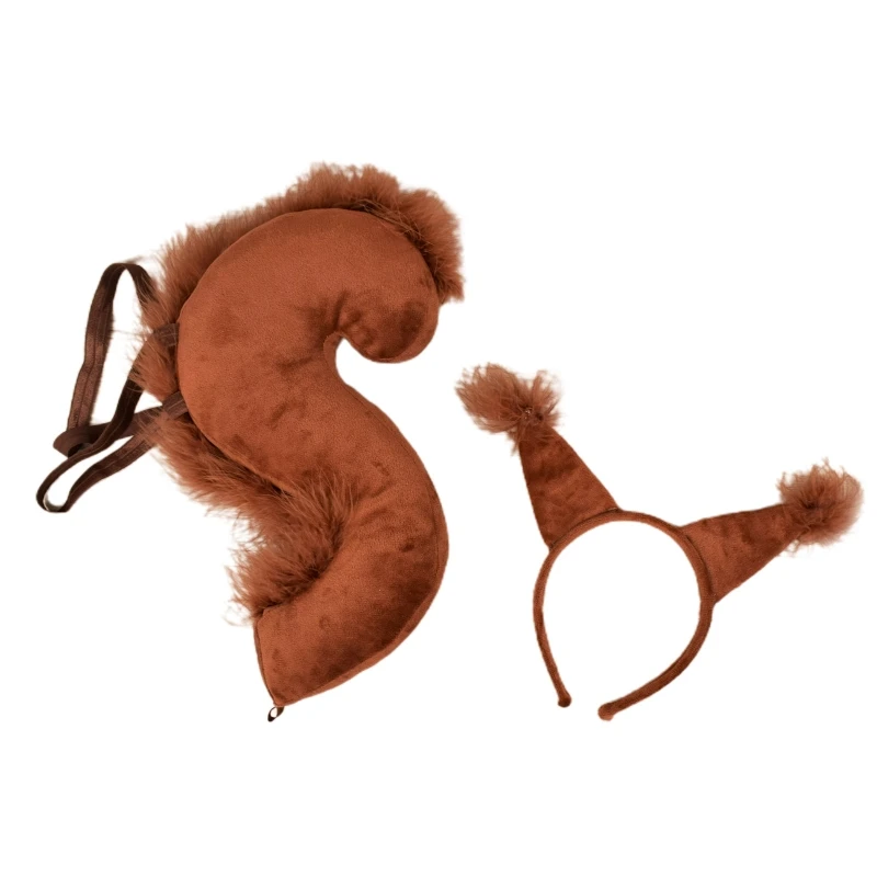 Cosplay Squirrel Ears Shape Hairhoop and Tail Suits Kids Animal Fancy Costume Novelty Supplies for Halloween Party