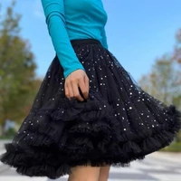 2022 spring new midi star style fluffy ultra short a line tassel multi layer lace stitching large swing cake tower skirt women