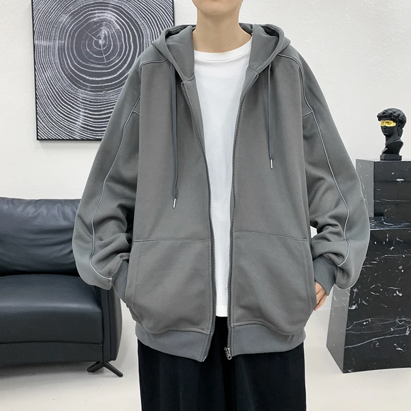 

Кардиган свитер для мальчиков на весну и осень в гонконгском стиле ins дизайнерское светоотражающее пальто Свободный Топ с капюшоном для пары