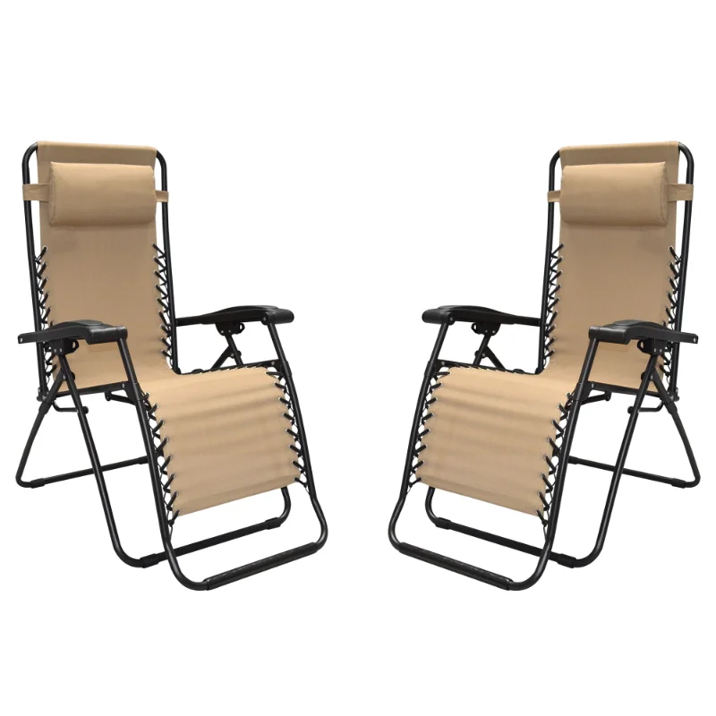

2 Pack Steel Zero-Gravity Chair - Beige Beach Chair Outdoor Chair Camping Chair Patio Furniture Recliner Chair Outdoor Furniture