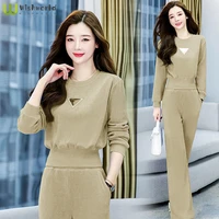fashion sports suit spring and autumn 2022 new waist closing temperament wide leg pants leisure two piece womens suit