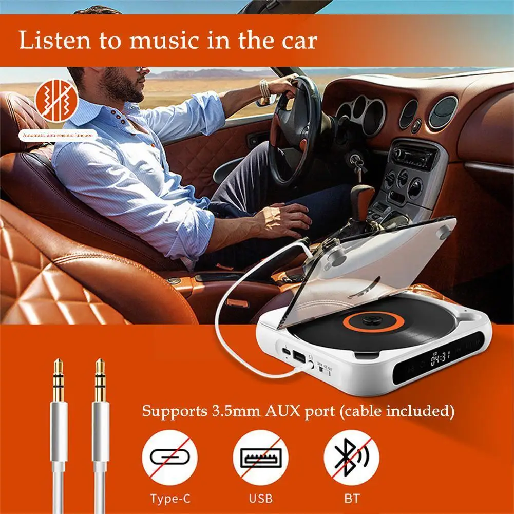 

Portable CD Player A-B Repeat Bluetooth-Compatible Battery Player Player Playback USB CD Memory Car AUX Function MAh CD 120 S4N6