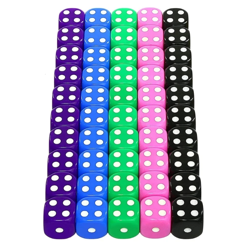 

50 Pieces Acrylic Round Corner Dices 6 Sided Table Game Dices with Storage Bag