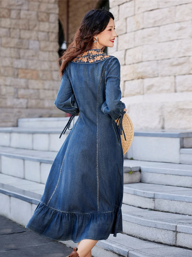 

Embroidery Fashion Pullover Drawstring Small Fresh Hem Pleated Patchwork 2023 Autumn Minority Dress