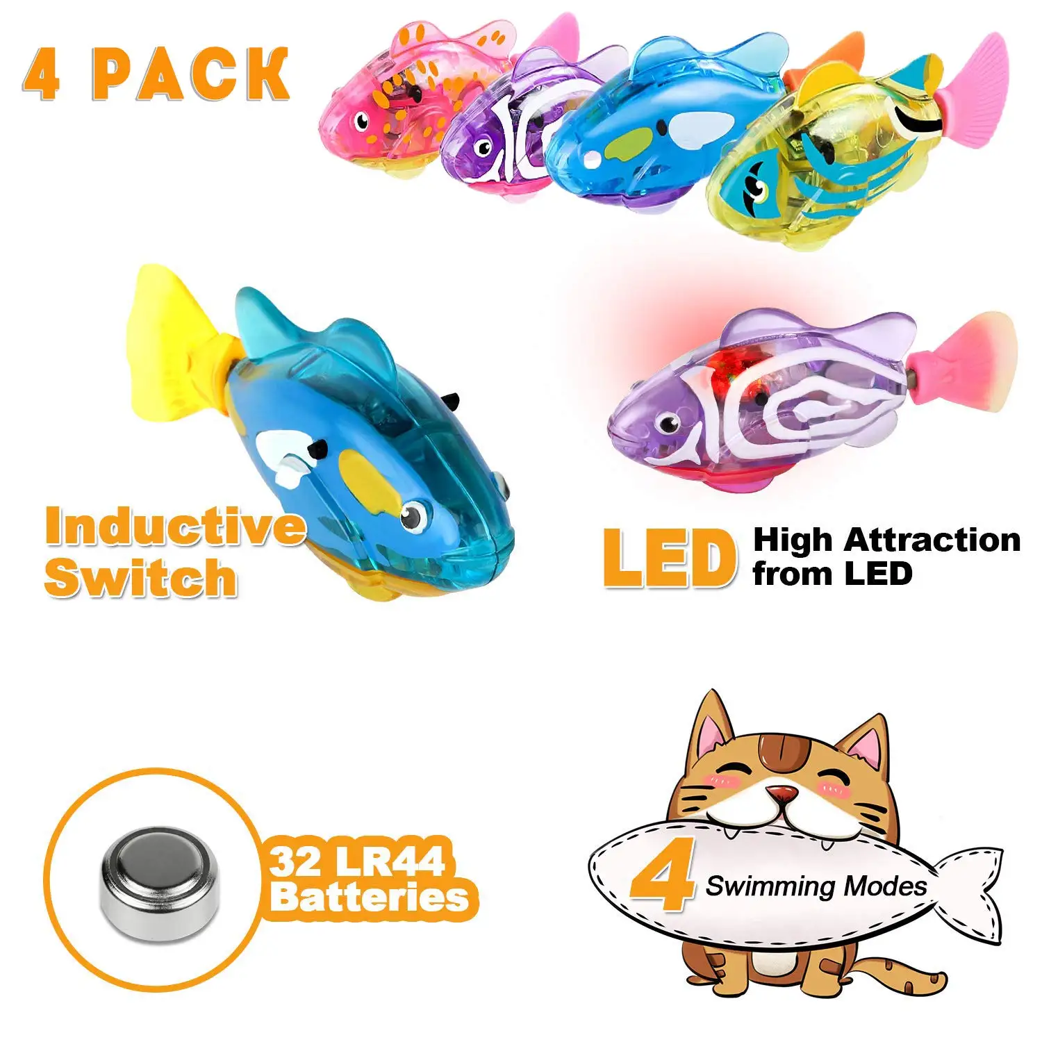 

4PCS Cat Interactive Electric Fish Toy Water Cat Toy for Indoor Play Swimming Fish Toy for Cat and Dog with LED Light Pet Toys