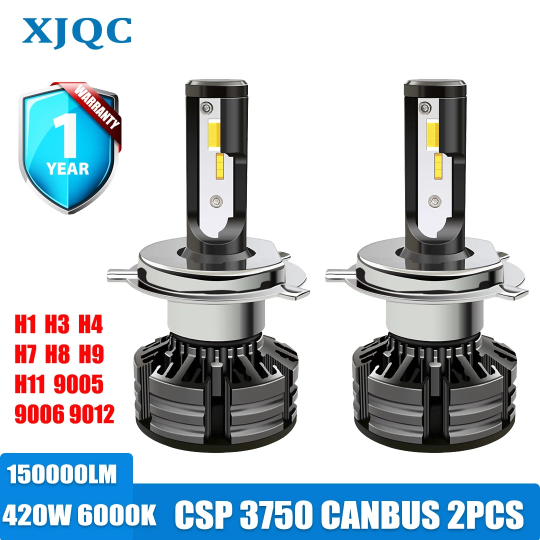 

XJQC T3 150000LM 6000K 420W Automotive LED Headlight H4 H7 H11 CSP 3570 High and Low Integrated Headlight H1 H8 9005 9006 9012