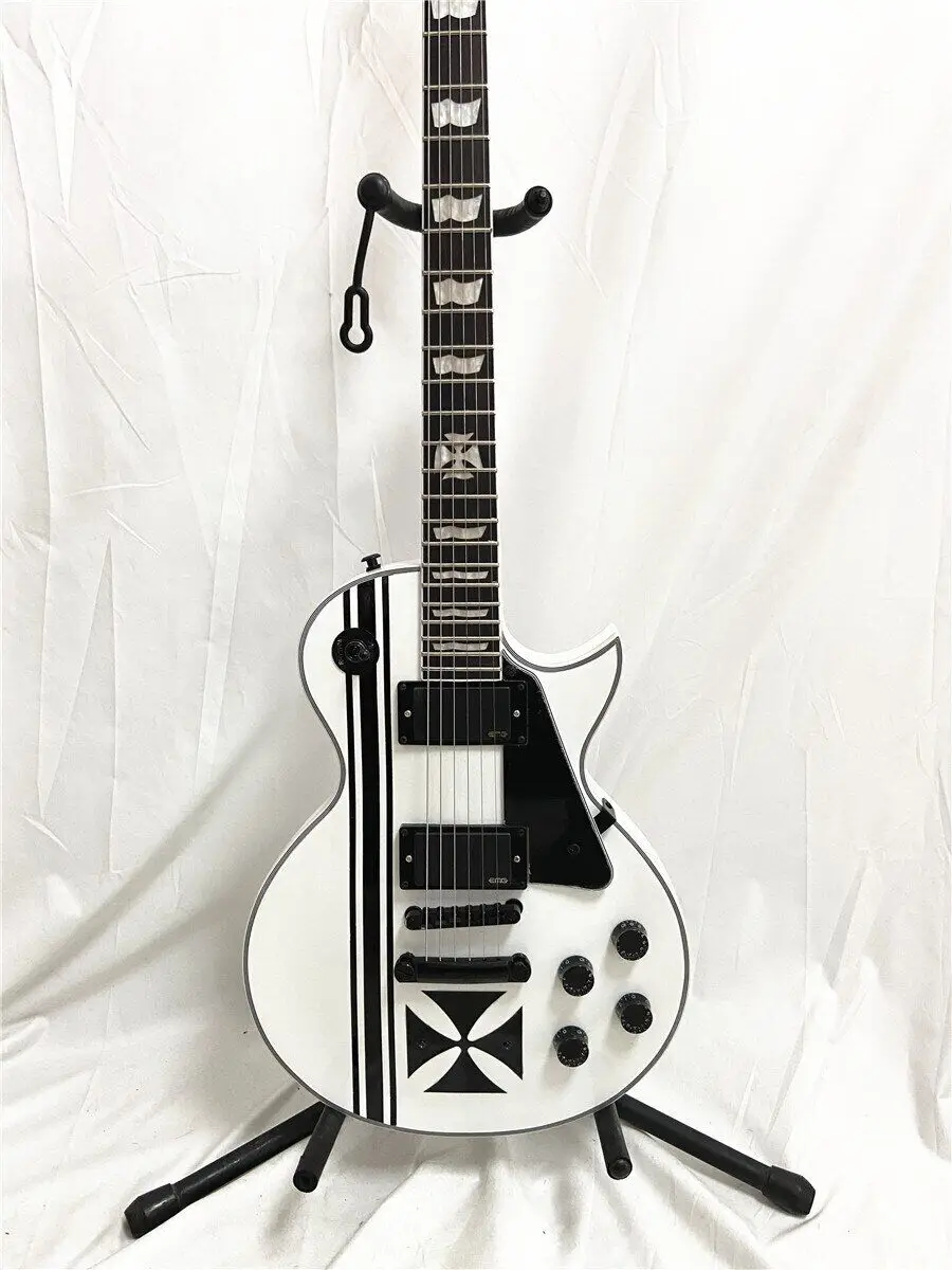 

Classic White Electric Guitar Closed Pickup Black Guard Rose Wood Fingerboard