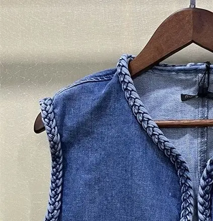 

Женский джинсовый комплект из двух предметов, кардиган без рукавов и модные брюки с высокой талией, элегантный костюм французского бренда, 2022