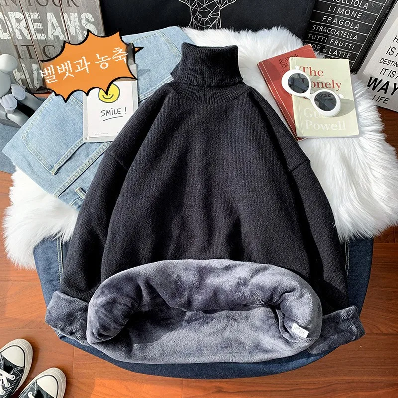 Свитер с высоким воротником мужской зимний свитер на флисовой подкладке