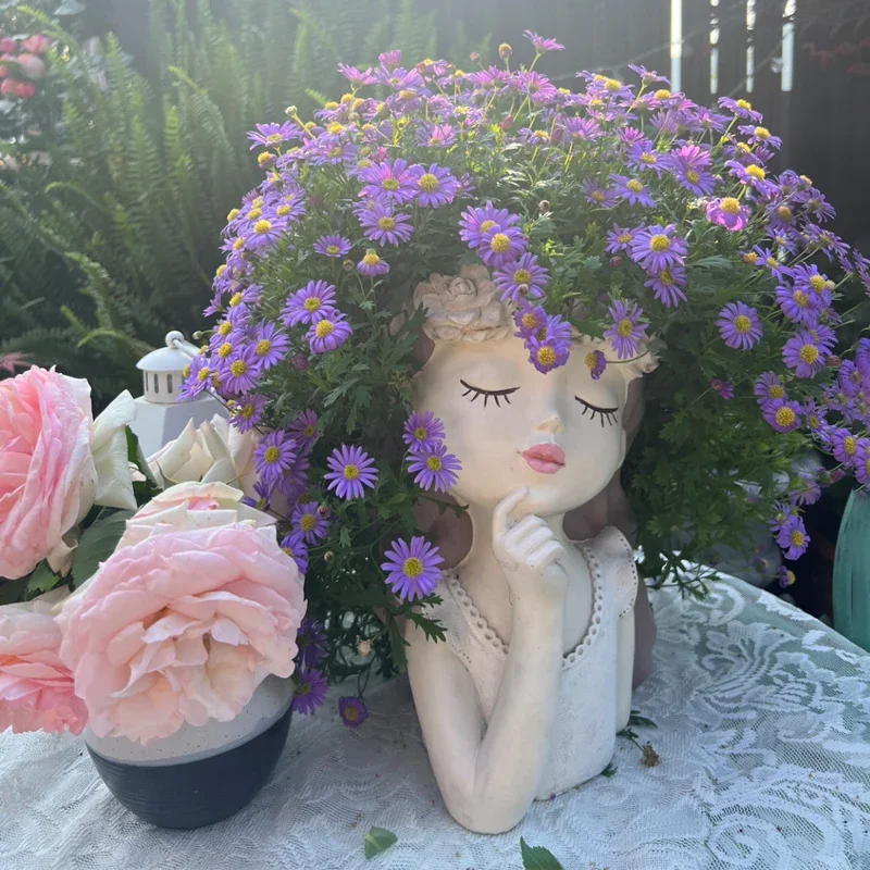 

Cute Girl Face Planter Succulent Pots Flower Pot Resin Cactus Planters Creative Gift for Women Thinker Girl Flower Pots