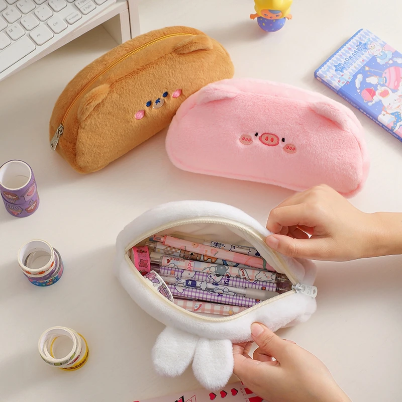

Kawaii Plush Pouch Pencil Case Cute Bear Rabbit Pig Bag Coin Wallet Case Pouch Bag School Supplies Gift
