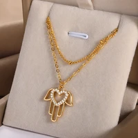 fashion heart angel wings pendant necklace for women two layer hollow crystal pendant necklace 2022 trend jewelry gift