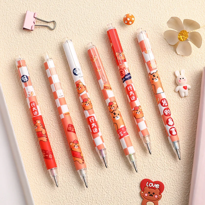 

2 Pcs Sky Mint Cream Cartoon Bear Rabbit Tiger Press Gel Pen 0.5mm Black