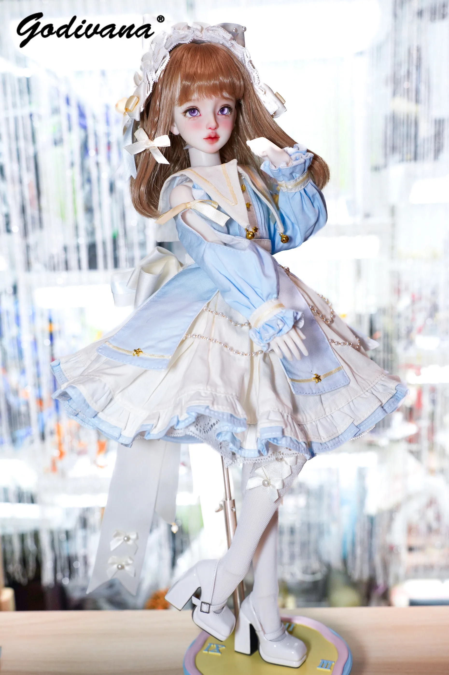 Костюм для куклы BJD 14: милый пастельный наряд в стиле лолита, платье с рюшами, кружевом и бантом, шляпка, многослойное платье с рюшами и носками, подходит для кукол BJD 16. (art.: 3920dd2618eb6) - 3920dd2618eb6