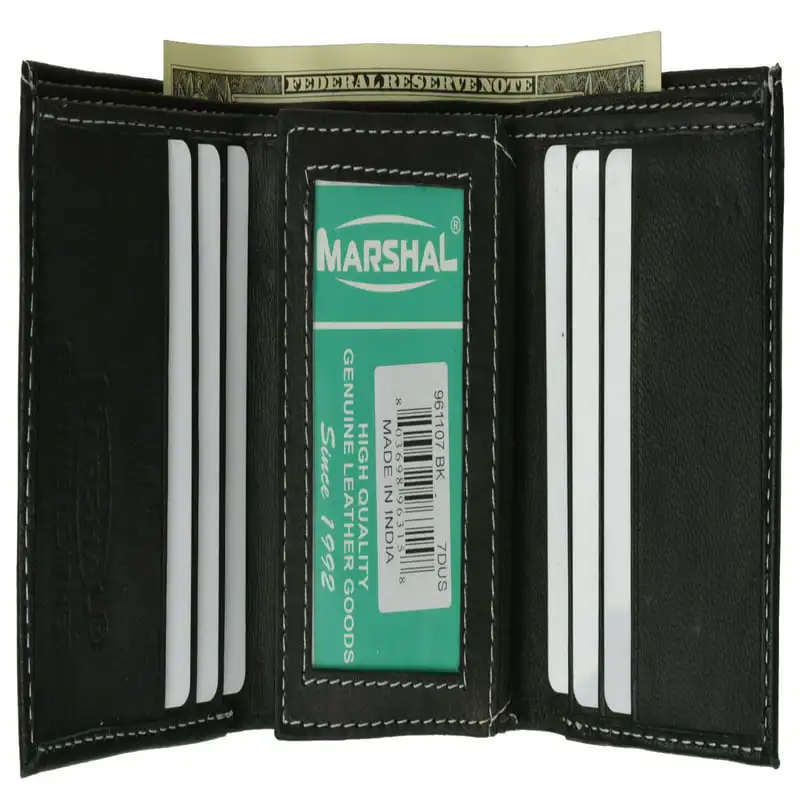 

Luxurious 100% Leather Black 961107 Men's Tri-fold Credit Card Wallet – Perfect Gift for Dad.