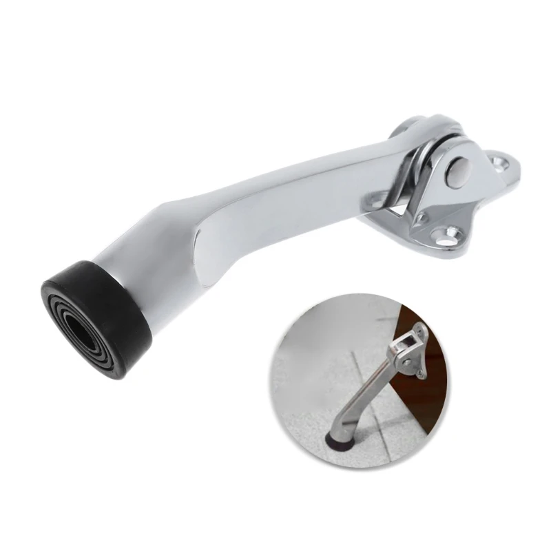 

Zinc Alloy Satin Chrome Lever Door Stopper With Rubber Feet Mounted Holder L21A