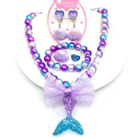 baby girls beads necklace set fashion mermaid tail pendant child kids adjustable lovely necklace charm chunky jewelry for gift
